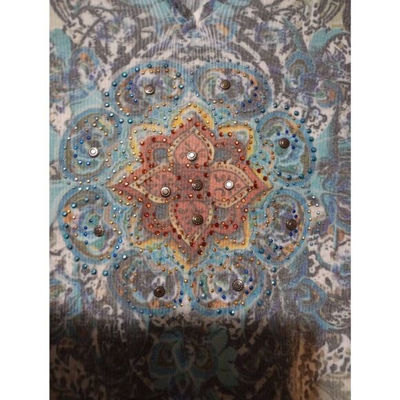 Kiara Shirt Ladies Small Green Long Sleeve V-Neck Boho Y2K Studded - Picture 4 of 7